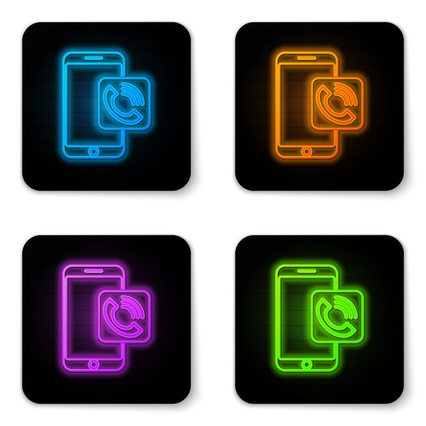 霓虹灯移动电话图标孤立图片下载