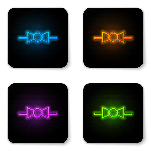 发光的霓虹灯蝴蝶结图标孤立在白色图片下载