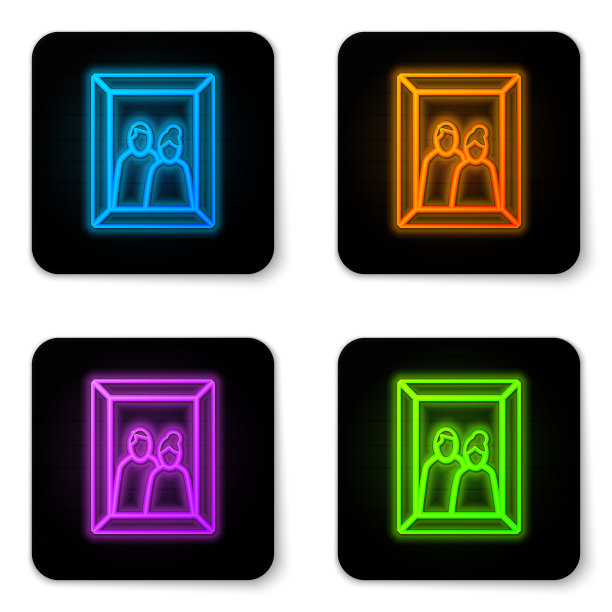 发光的霓虹灯相框上的表格图标孤立图片下载