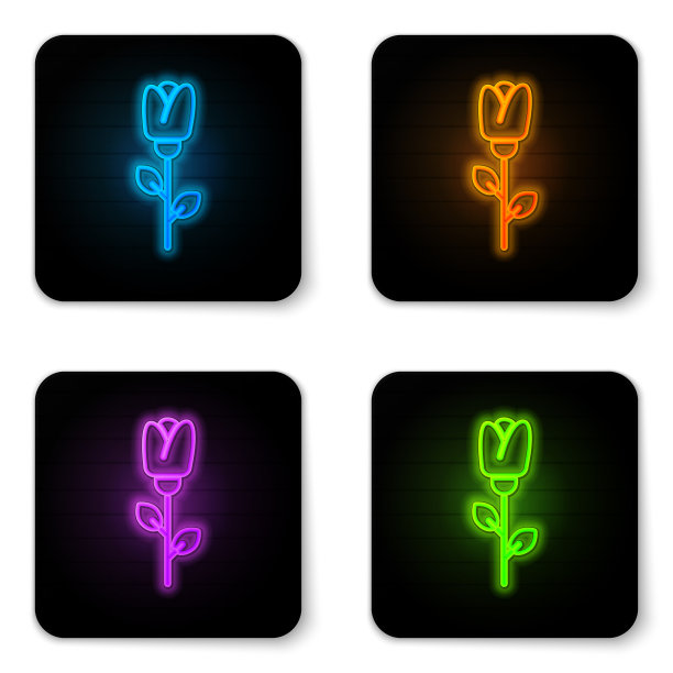 发光的霓虹灯花玫瑰图标孤立在白色图片下载