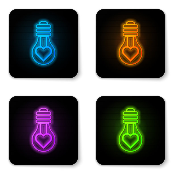 发光的霓虹灯心形灯泡图标图片下载