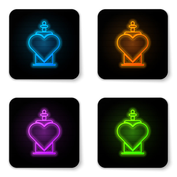 发光的霓虹灯瓶与爱情药水图标孤立图片下载