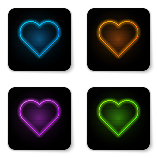 发光的霓虹心图标孤立在白色图片下载