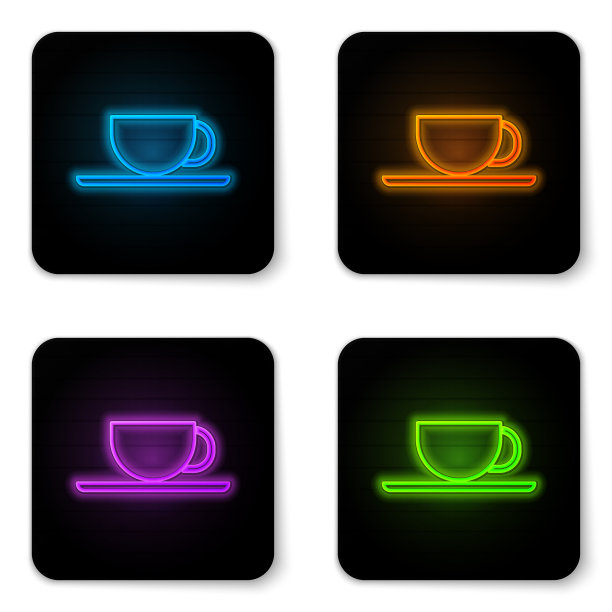 发光的霓虹灯咖啡杯图标孤立在白色图片下载