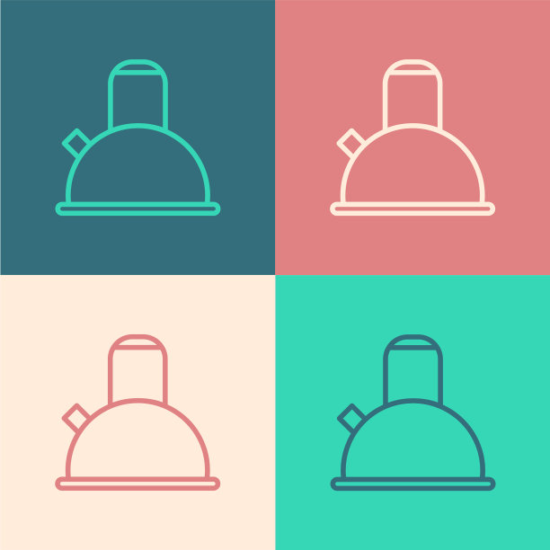 彩色线水壶与手柄图标隔离图片下载