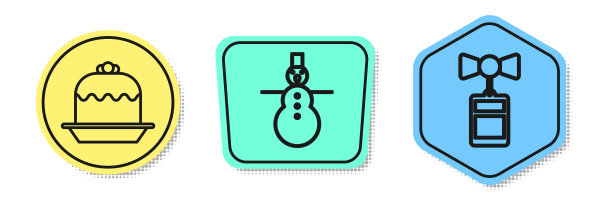 设定线蛋糕圣诞雪人和价格标签图片下载