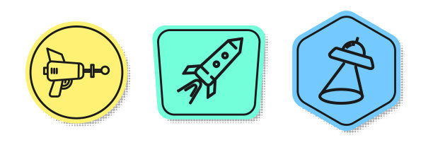 设置线射线炮火箭船与火与UFO图片下载