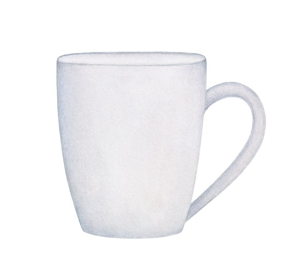 空白的白色杯子。经典的,传统的餐具。设计模型，文字，笔记，创意作品。手绘素描水彩，剪纸。图片下载