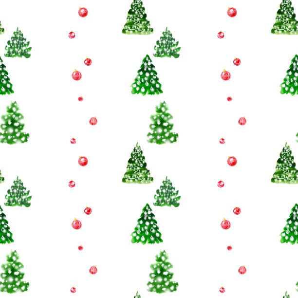 无缝条纹图案的抽象圣诞树与闪烁的灯和玩具和红色圣诞树球。图片下载