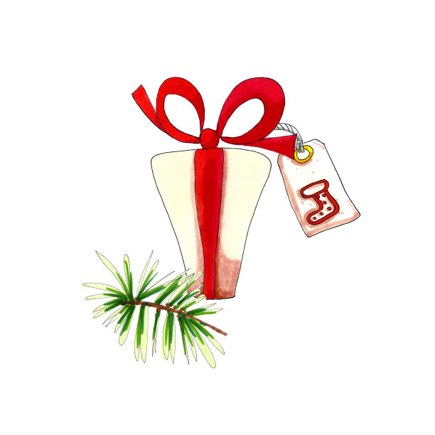 一个有标签和松枝的圣诞礼物盒。图片下载