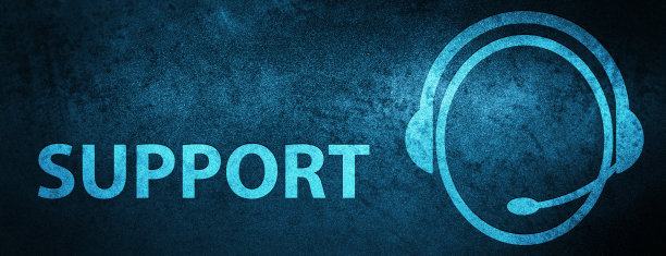 支持(客户关怀图标)特殊的蓝色横幅背景图片下载