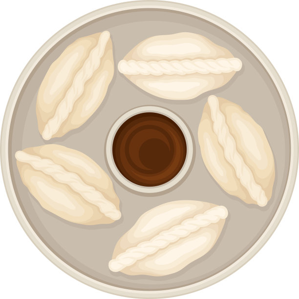 馅饺子装在盘子里，顶部浇上酱汁图片下载