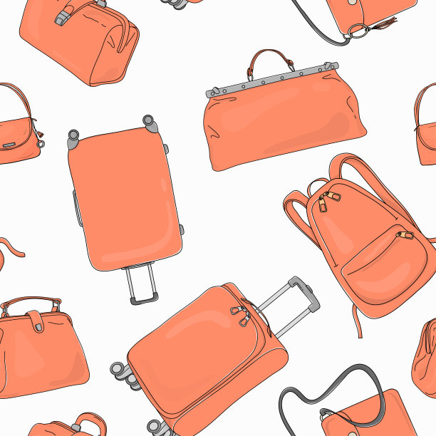 无缝模式与旅行袋，轮式行李箱和背包在一个白色的背景。图片下载