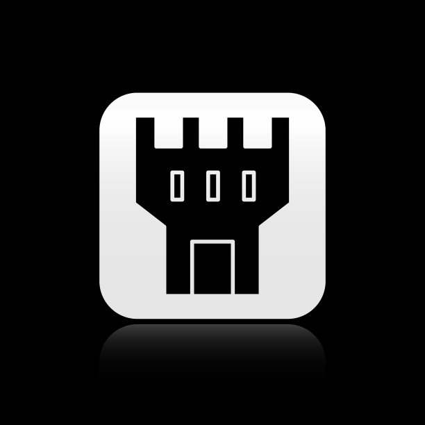 黑色城堡塔图标孤立在黑色上图片下载