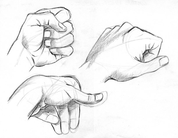 男性手的素描，铅笔和写意图片下载