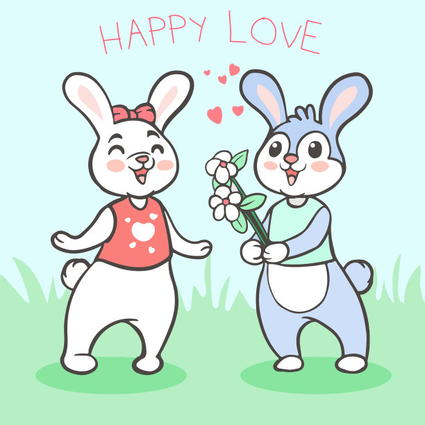 可爱的兔子男孩给女孩送花图片下载