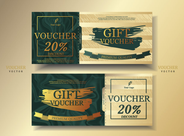 设置高品质礼券。闪亮的绸缎图案作为背景，辅以金色的色调装饰，显得优雅。良好的晋升。插图/向量图片下载