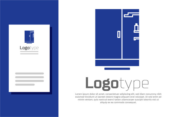 蓝色淋浴房图标孤立在白色上图片下载