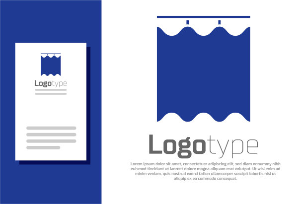 蓝色窗帘图标孤立在白色背景图片下载