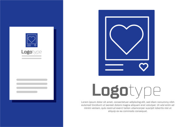 蓝色空白相框和心形图标孤立图片下载