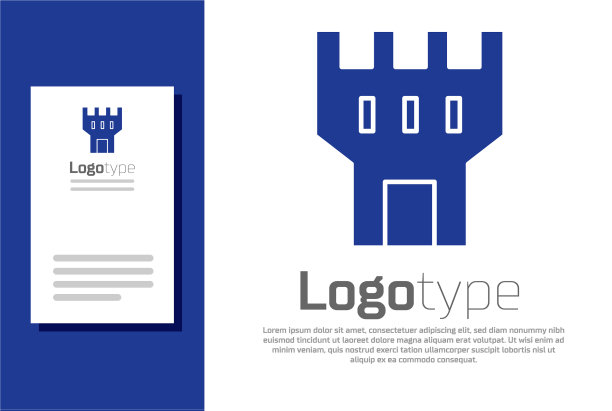 蓝色城堡塔图标孤立在白色图片下载