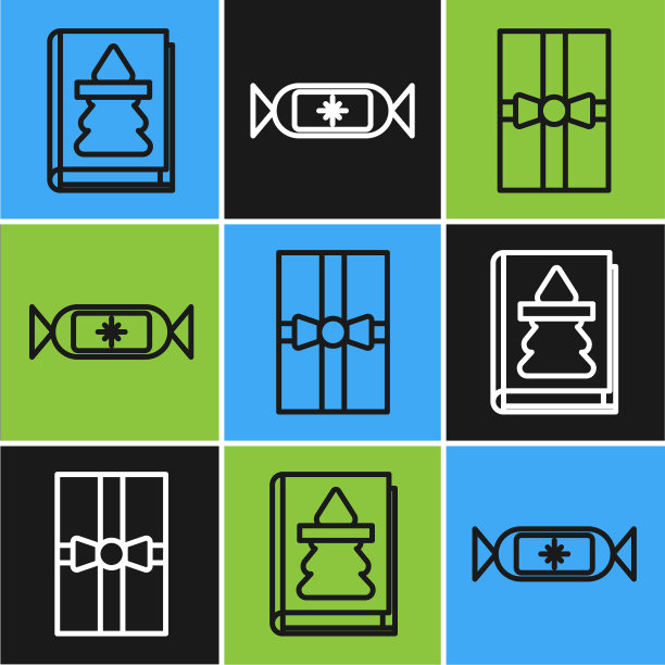 套装线圣诞书礼品盒和糖果图标图片下载