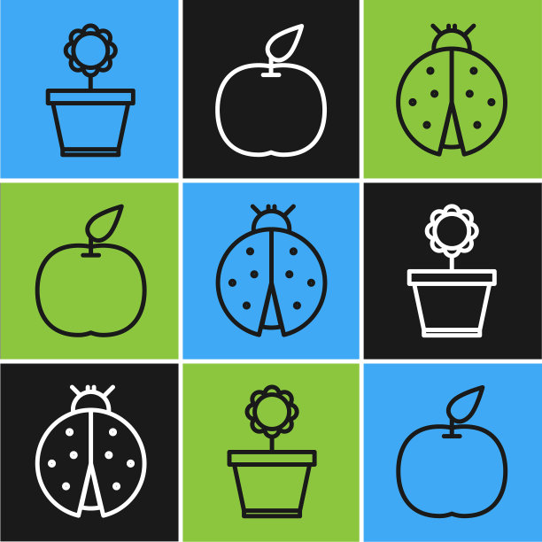 设置线花在花盆瓢虫和苹果图标图片下载