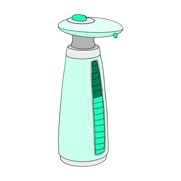 自动液体肥皂分配器手消毒剂触摸。产品居家卫生防护，保护病毒细菌。颜色矢量模板孤立的平面涂鸦现实的黑色轮廓白色背景。图片下载