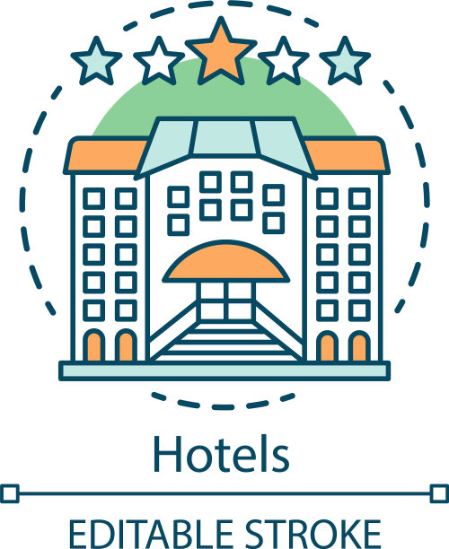 酒店概念，图标，宾馆，青年旅社的想法薄图片下载