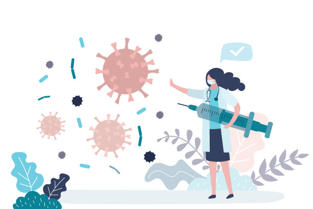 女医生阻止病毒和疾病的传播。一个女人拿着一个注射疫苗的注射器。穿制服的医务人员。图片下载