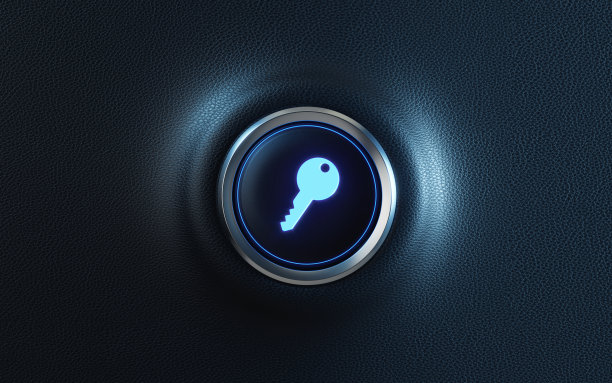 汽车启动按钮与仪表板上的关键图标图片下载