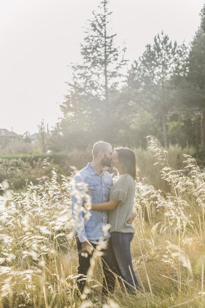 日落时分，情侣幸福地拥抱彼此图片下载