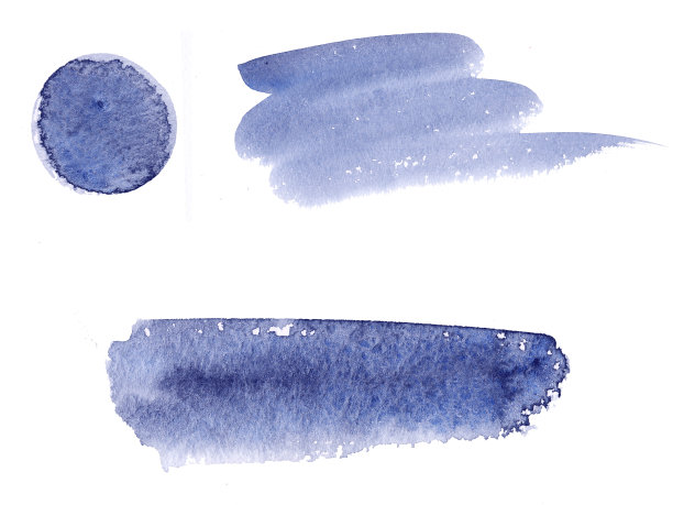 手绘抽象水彩湿蓝色笔刷笔触设置孤立的白色背景。图片下载