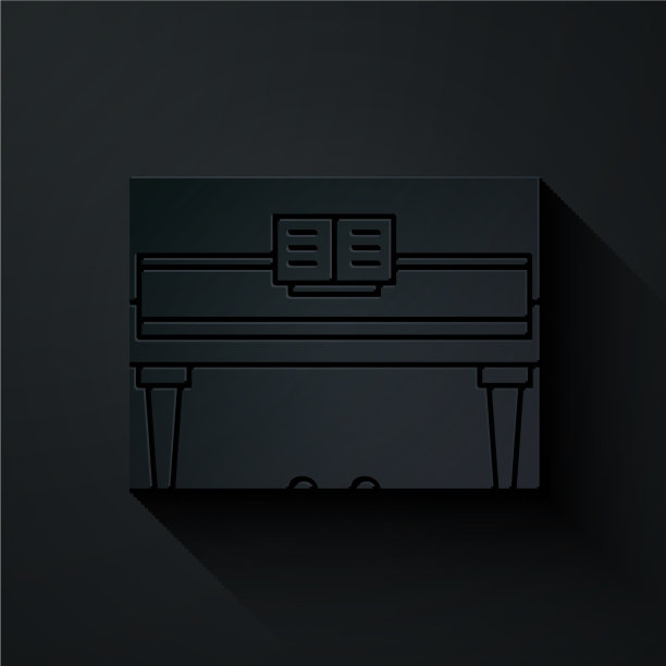 剪纸大钢琴图标孤立在黑色图片下载