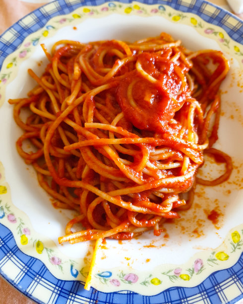 自制番茄酱意大利面-俯视图图片下载