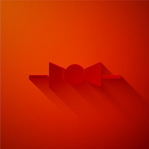 剪纸蝴蝶结图标孤立在红色背景图片下载