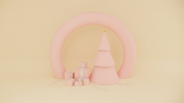 礼物盒和圣诞树在圣诞节新年概念3d渲染最小的背景图片下载