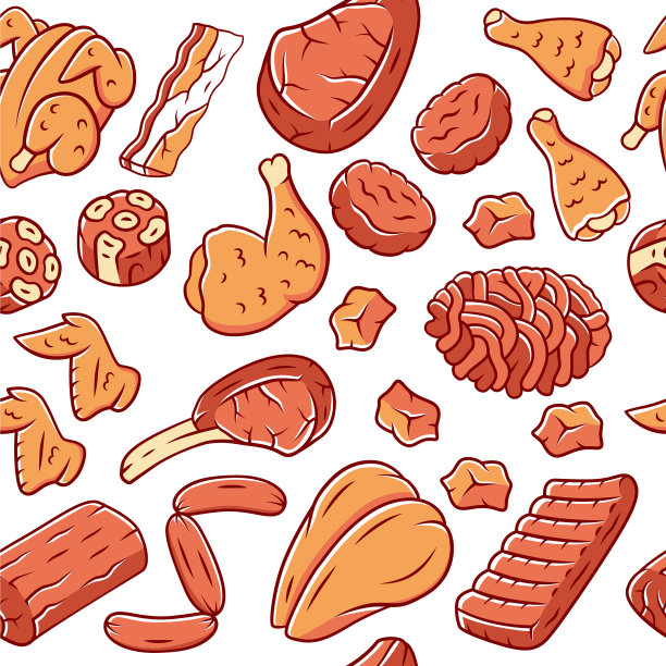 肉铺无缝花纹猪肉、牛肉、家禽图片下载