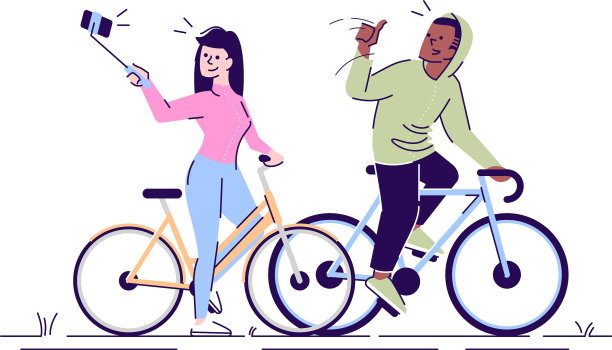 自拍平骑自行车的男人和女人图片下载