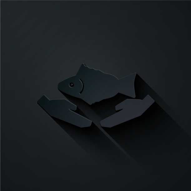 纸切鱼关怀图标孤立在黑色图片下载