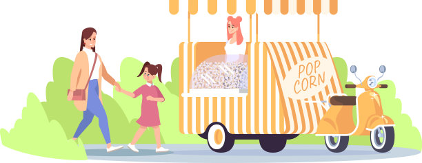 爆米花餐车平妈妈和女儿图片下载