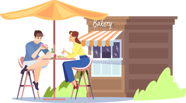 约会在街头小吃咖啡馆公寓的年轻男孩和女孩图片下载