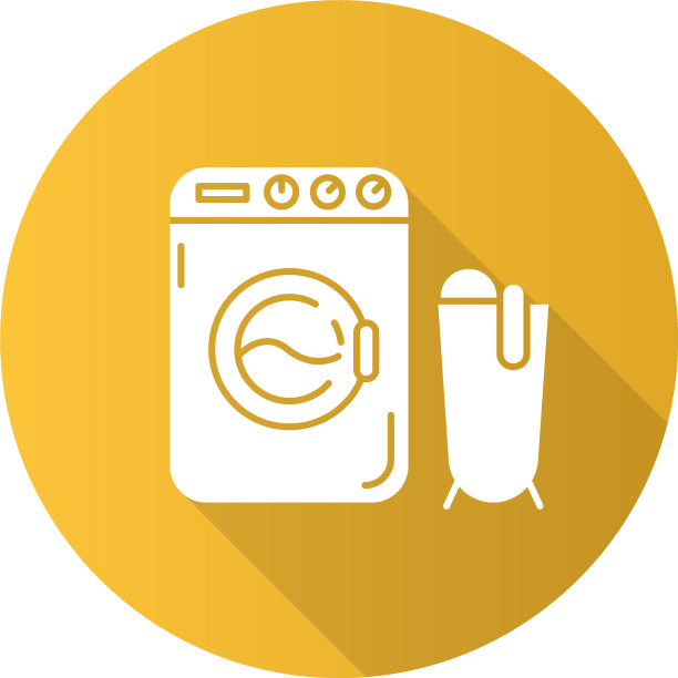 洗衣房黄色平面设计长阴影字形图标图片下载