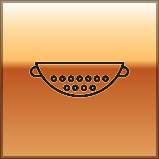 黑色线厨房滤锅图标孤立上的黄金图片下载