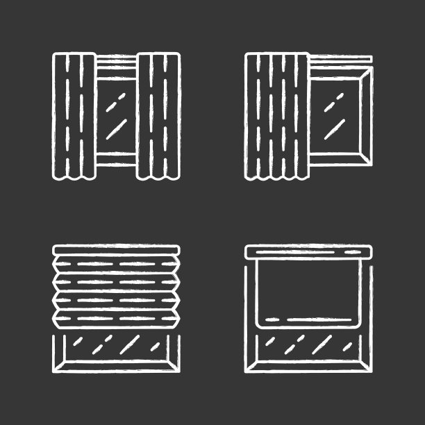 窗帘和窗帘的粉笔图标集图片下载