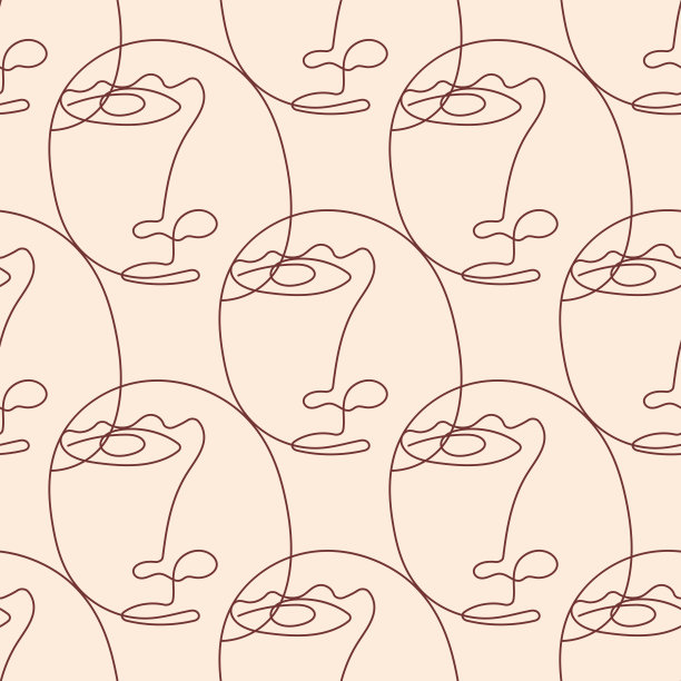 现代无缝图案，用连续的线条抽象勾勒人脸轮廓。涂鸦,素描。矢量插图。图片下载