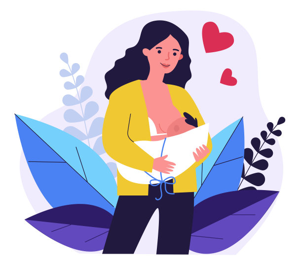 快乐卡通妈妈母乳喂养婴儿平面矢量插图图片下载