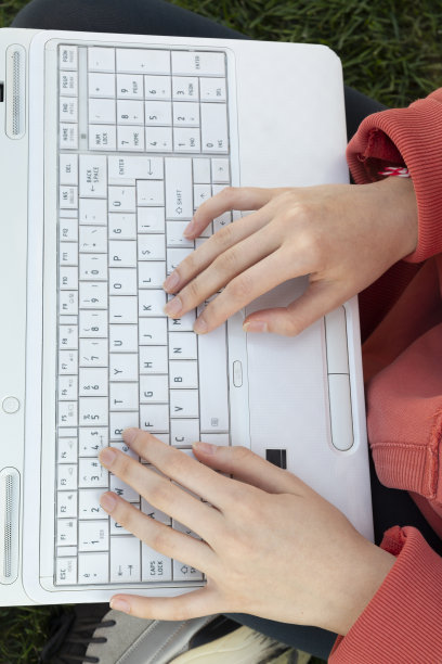 在绿草地上，带着笔记本电脑图片下载