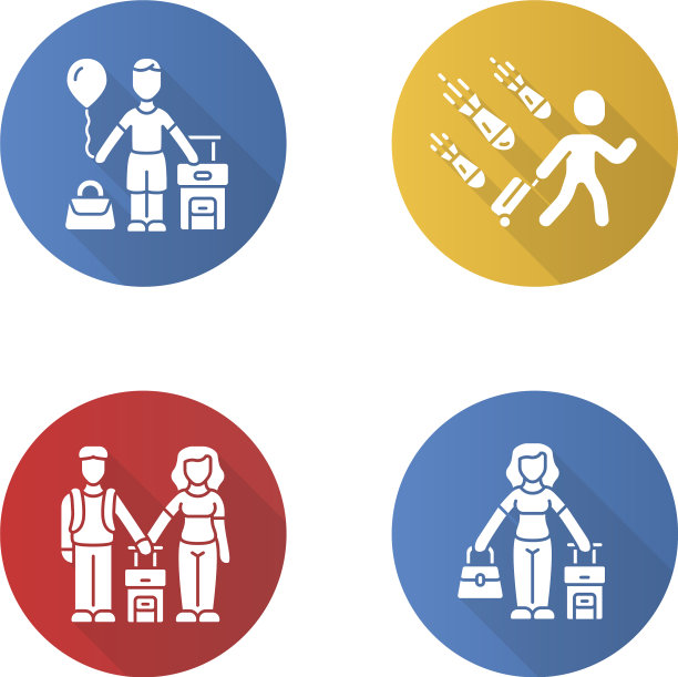 难民平面设计长阴影字形图标集图片下载