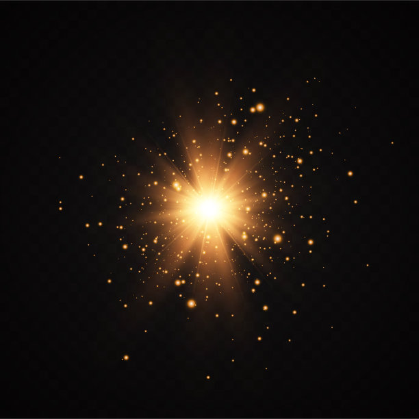 金色的星星孤立在黑色的背景上。效果，眩光，线条，闪光，爆炸，金色的光。矢量图图片下载